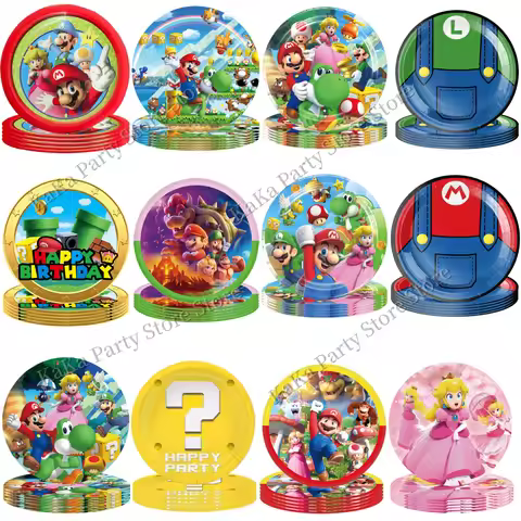7/9 inch Mario Plates Birthday Party Tableware Cartoon Game Super Bros Dishes Cups Gift Bags Baby Sh
