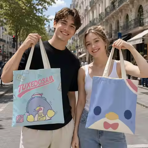 Cartoon T-Tuxedosam Storage Bags Reusable Canvas Tote Suitable for School Class Commuting Shopping a