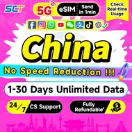 Wefly China eSIM 5G 1-30 Days Daily500MB-Unlimited Data eSIM China eSIM Card with VPN China Unicom/C