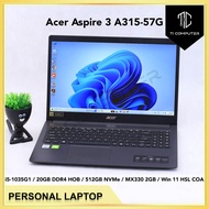Acer Aspire 3 A315-57G Intel i5-1035G1 20GB HOB RAM 512GB NVMe SSD MX330 2GB GPU Win 11 HSL Refurbis