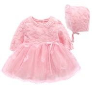 Small Order Baby Girl Spring Autumn Princess Dress Red New Year Dress Lace Gauze Dress Full Month Ba