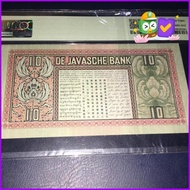 Uang Lama Kuno Netherlands Indies Indonesia 10 Gulden G Wayang Pmg 58