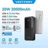 Vention 22.5W Power Bank 20000mAh Built in Dual Fast Charging Cable Portable Battery Charger For iPh