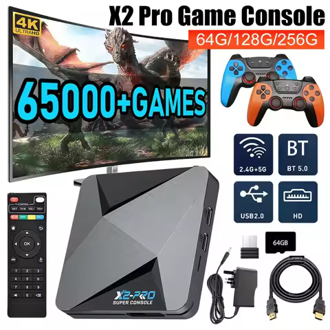 New Upgrade X2 Pro Video Game Console with 80000+ Games Retro Game Box with 2 Gamepads 2.4G/5G 60+ G
