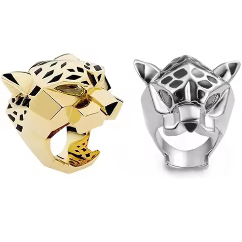 High Quality Leopard Man Woman Cocktail Statement Ring Green Zircon Eyes Jewelry Dropship Size 6/7/8