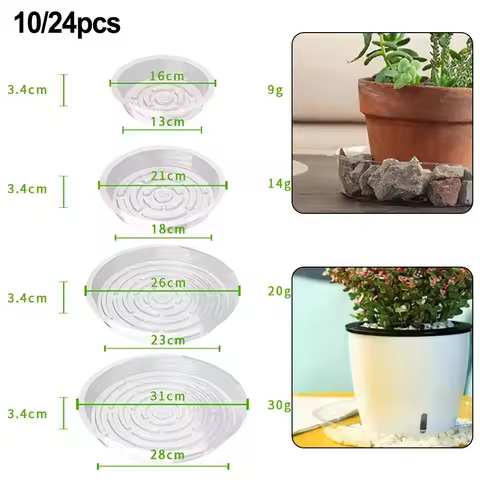 10/24pcs 6/8/10/12 Inch Clear Plastic Plant Saucers Flower Pot Drip Trays Gardening Maintenance Supp