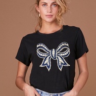 iCONiC BLACK BLUE Diamonds are a girl’s best friend T-shirt #20462 สีน้ำเงิน - เสื้อยืด สีดำ ผ้าคัทต