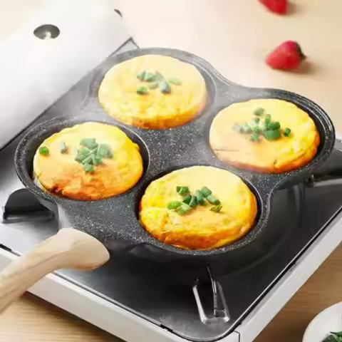 4 Hole Thickened Nonstick Egg Omelette Grilled Steak Cooking Pan Hamburger Bread Breakfast Maker Ind