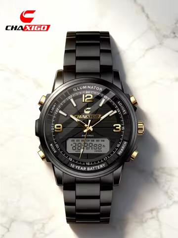 CHAXIGO Men's Stylish Business Stainless Steel Watch Analog/Digital Display 3ATM Water Resistance Mu
