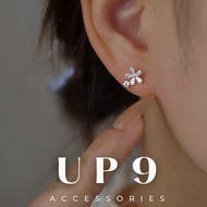 UP9 Silver Square Dot Stone Flower Earrings Gentle and feminine, Small silver and gold stone flower 