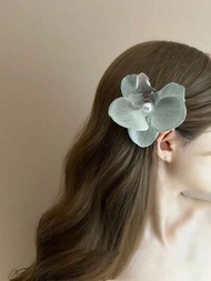 1入新鮮可愛的珍珠&amp;人造蝴蝶蘭花朵髮夾波西米亞風格