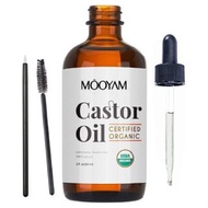 Castor Oil (2oz), USDA Certified Organic, 100% Pure, Cold Pressed, Hexane Free Stimulate Growth for Eyelashes, Eyebrows, Hair. Skin Moisturizer &amp; Hair Treatment Starter Kit