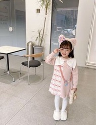 女bb kids小兒童中童小朋友假兩件linabell針織長袖連身衣裙，醒目妹姐裝，生日會party服