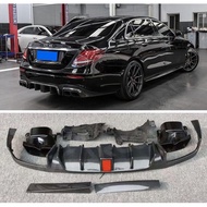 CARBON FIBER Rear Bumper Lip Spoiler Trunk Diffuser &amp;Exhaust Tips For Mercedes Benz W213 E63 E200 E260 E300 2016-202