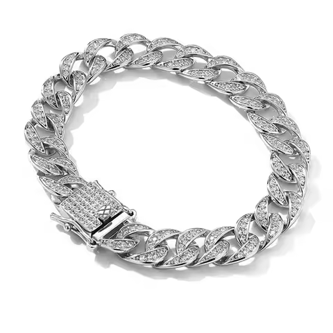 Platinum PT950D color moissanite Cuban chain 18K white gold bracelet full of diamonds high texture l