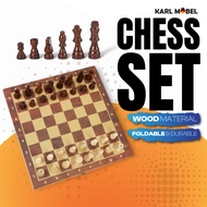 Chess Set Board Wooden Magnetic Foldable Chess Board Portable Papan Catur Kayu Chess Set Tournament 