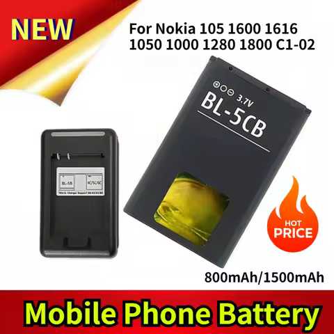 800mAh/1500mAh BL-5CB Mobile Phone Battery for Nokia 105 1600 1616 1050 1000 1280 1800 C1-02 Include