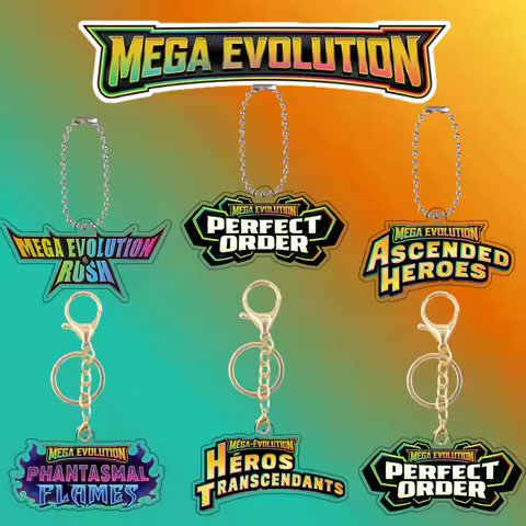 Acrylic Keychain for English French Series Mega Evolutions Heroes 1 2 3 Logo Anime Acrylic Keychain 