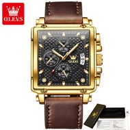 OLEVS 9925 Waterproof Genuine Leather Strap Men Wristwatch Quartz Multifunctional Luxury Rectangle S