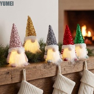 YUMEI Christmas Gnome Figurine, Fabric Sequin Pointed Hat Lighted Gnome Decoration,  Light Up Freest