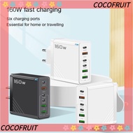 COCOFRUIT 160W Charger Plug, 6 Ports with LED Phone Charger Adapter, EU/US/UK Fast Charging USB A+C 