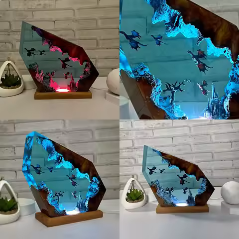 3D Dragon Resin Lamp Fire Ice Dragon Night Light Home Decor Valentine Gift