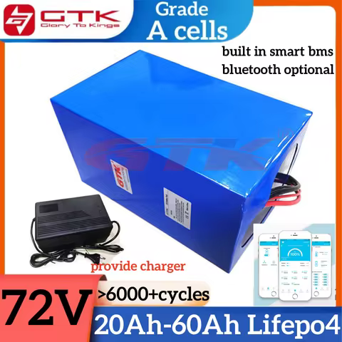 GTK Rechargeable Lifepo4 72V 20Ah 30Ah 40Ah 50Ah 60Ah Lithium Battery for 1000W 2000W 3KW Tractor Go
