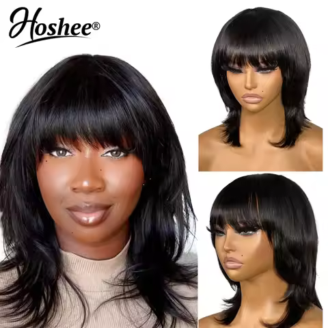 Short Pixie Cut Bob Human Hair Wig With Bangs Wolf Cut Wig With New Style Brazilian Human Hair Wigs 