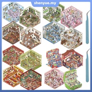 16Pcs 3D Cartoon Scene Stickers Reusable DIY 3D House Stickers Set for Decoration SHOPSBC7982