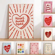 Vintage Retro Funky Interesting Sign Home Sweet Home Red Heart Love Quotes Poster Canvas Painting Wa