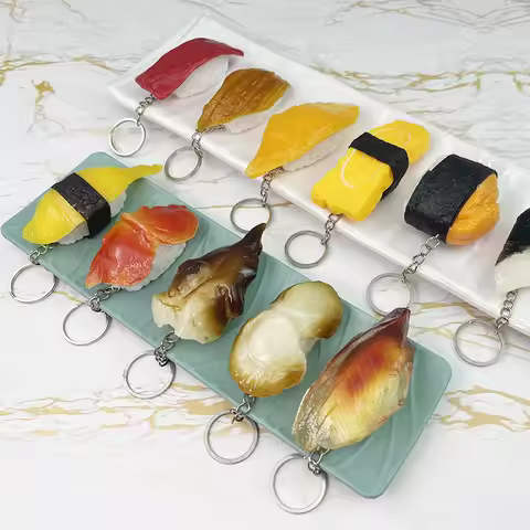 Simulation Fake Sushi Model Keychain Fun Japanese Keychain Rice Ball Salmon Model Sushi Keychain Pen