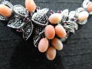 母親節禮物-4 頂級天然粉紅珊瑚鑲寶石項鍊特惠價 免運費!