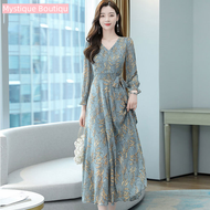 Women's Dresses,Middle-aged waist long-sleeved A-line printed dress,dresss formal dress,filipiniana 