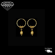 SMS DEEN Fancy Valayam Hanging  Earrings, ±2.80GM - Gold 916 Emas - Subang (Info: ±3.0x1.6CM - 2.80G