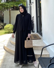 Gamis Plisket 1 Set Kerudung Segi Empat Jumbo Bahan Ceruty Babydoll Premium