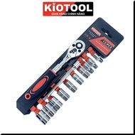 Bộ cờ lê 2 chiều tự động kèm 12 đầu tuýp 1/2 KioTool bộ cần siết lực 2 chiều thép Cr-V chống rỉ sét