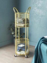 DT46-20 ชั้นวาง 2ชั้นทรงกระบอกมีล้อเลื่อนสีทอง