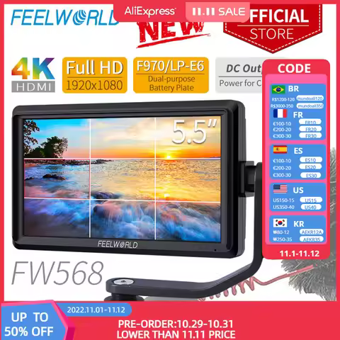 FEELWORLD FW568 5.5 inch Camera Field DSLR Monitor Small Full HD 4K HDMI 1920x1080 IPS Video Focus A