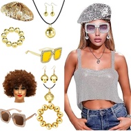 Yao 4 5Pcs Disco 50s 60s 70s 80s Set Rockstars Cool Outfits for Halloween Birthday Party Costume Dre