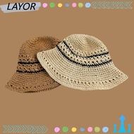 LAY Bucket Hat, UV Protection Stripe Straw Hat,  Folding Fisherman Hat Women