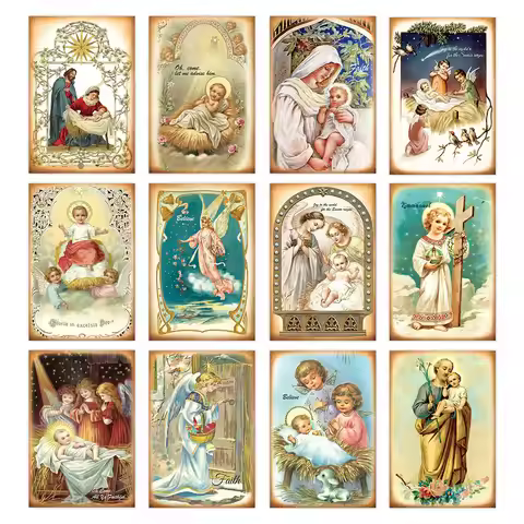 12pc Vintage Holy Nativity Postcards,Jesus' Birth& Christian Blessings Christmas Greeting Card,Wall 