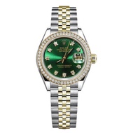 Rolex Rolex Log Type 69173 Watch Ladies 18k Gold Back with Green Disc and Diamond Ring Mechanical Watch Women's