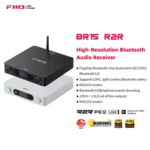 FiiO BR15 R2R High-Resolution Bluetooth 6.0 Audio Receiver,aptX Lossless & LDAC, 24-Bit R2R DAC, USB