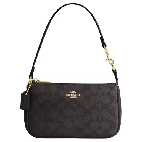 COACH Nolita Coated Canvas Handbag, Shoulder Bag Small Women's Gold & Walnut Wood & Black CW426-IMXA