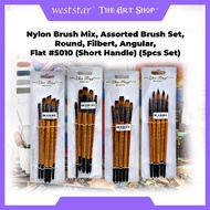 [Weststar TAS] Nylon Brush Mix, Assorted Brush Set, Round, Filbert, Angular, Flat 5010 (Short Handle