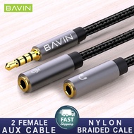 BAVIN AUX21 3.5mm Earphone Stereo Microphone Audio Splitter Cable 1 Male to 2 Female Mic Y Splitter