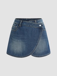 Cider Denim Mid Waist Mini Skirt