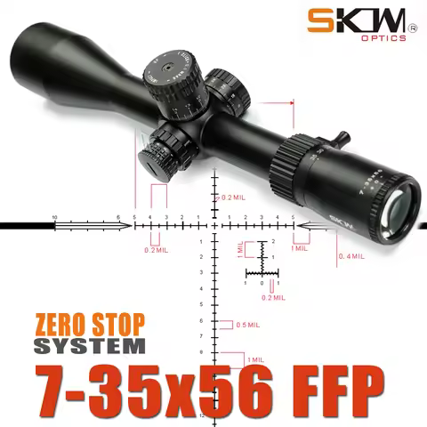 SKWoptics 7-35x56FFP Zero Stop Optical Scope Sight, 34mm Rings, Long Range Scope, Hunting, Heavy Dut