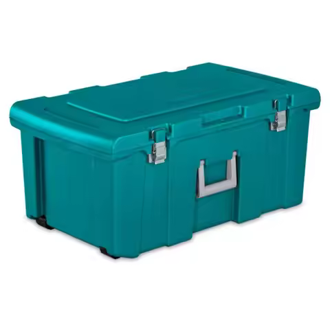 2Pack Footlocker, Lockable Plastic Utility Storage Container Box, Teal HeavyDuty Organizing Containe