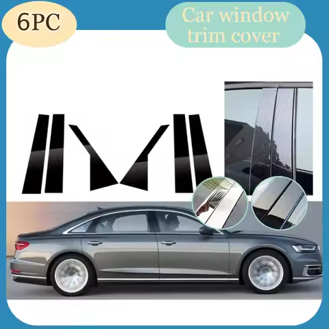 6PCS Gloss Black Pillar Posts Carbon Fit For Audi A8L 2018-2024 Window Decor Door Side Mouliding Tri